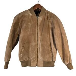 Vintage Grunge Revival Indie Sleaze Tan Suede 100% Leather Bomber Jacket Small
